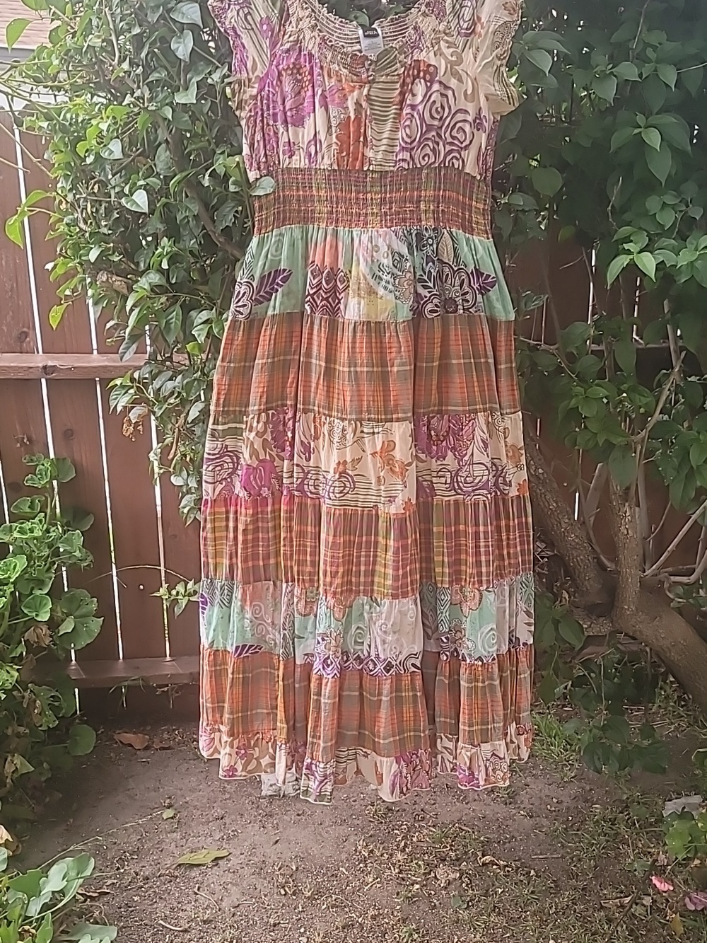 Boho Mix-Print Patchwork Maxi Dress in Multi-Colors Coastal Cowgirl  SZ L - Picture 13 of 16